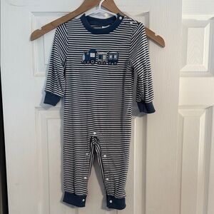 Navy and White Striped Baby One-Piece